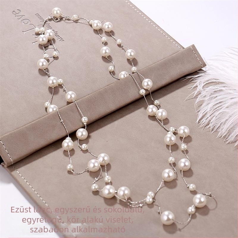 Hosszú gyöngy nyaklánc nőknek, koreai stílusú medállal a pulóverhez