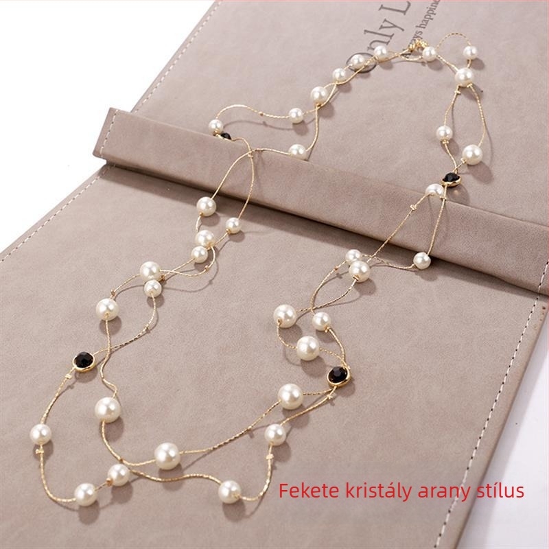 Hosszú gyöngy nyaklánc nőknek, koreai stílusú medállal a pulóverhez