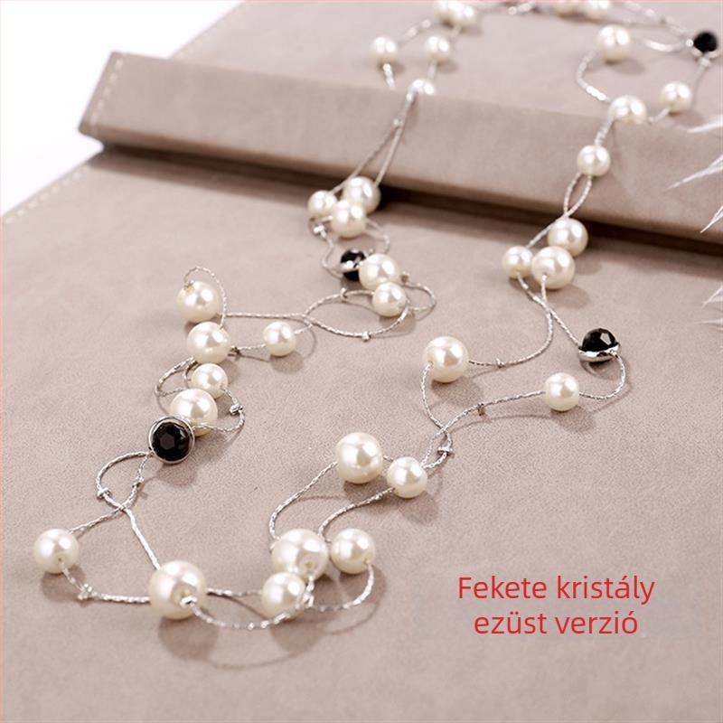 Hosszú gyöngy nyaklánc nőknek, koreai stílusú medállal a pulóverhez