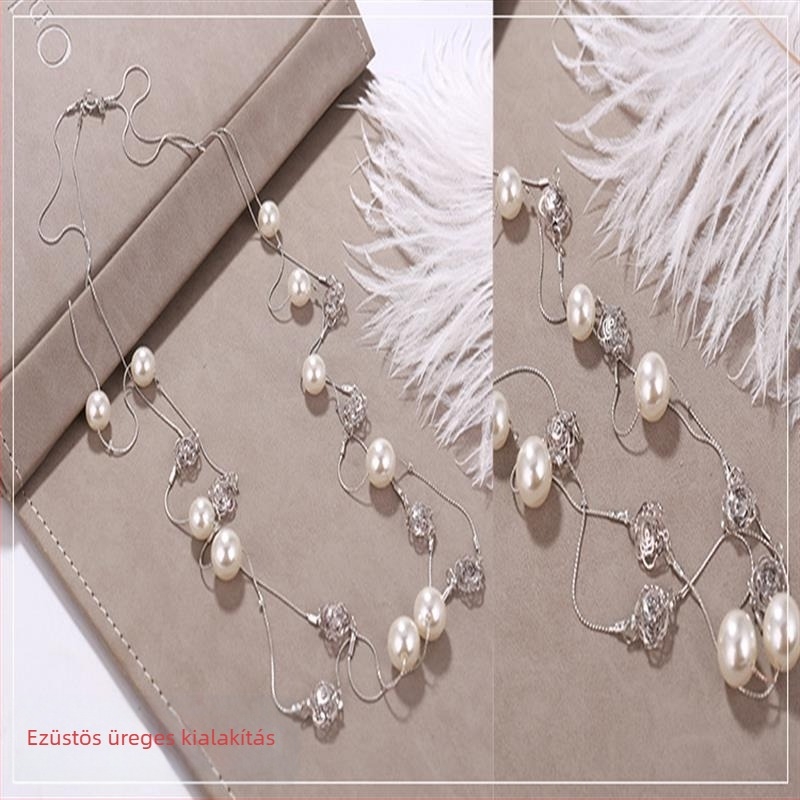 Hosszú gyöngy nyaklánc nőknek, koreai stílusú medállal a pulóverhez