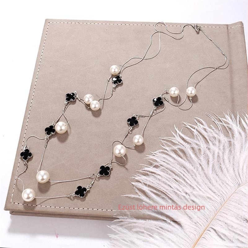 Hosszú gyöngy nyaklánc nőknek, koreai stílusú medállal a pulóverhez