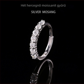 Hetes rétegű moissanit gyűrű nőknek, 925 ezüst, fényes, minimalist, nyitott félkör alakú gyűrű, állítható