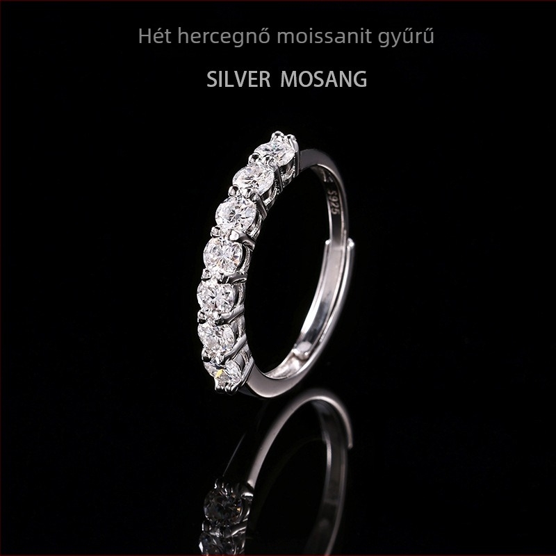Hetes rétegű moissanit gyűrű nőknek, 925 ezüst, fényes, minimalist, nyitott félkör alakú gyűrű, állítható