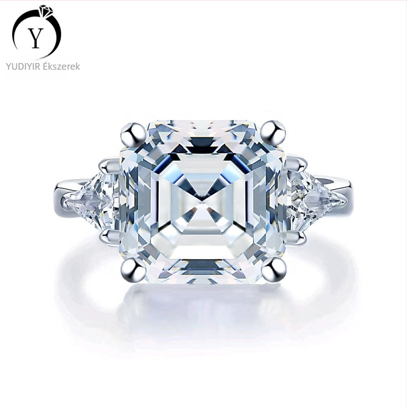 Geometriai formájú gyűrű Moissanit beültetéssel 925-ös ezüstből – YUDIYIR JEWELRY