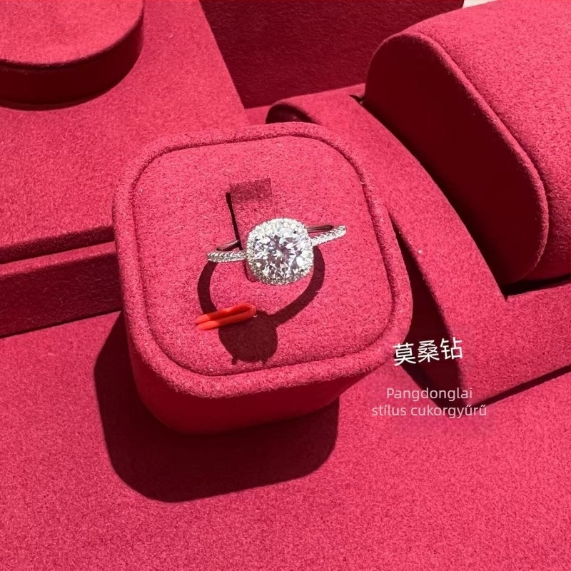 925-ös ezüst gyűrű, Moissanite kocka dísz, geometriai forma, állítható nyitott gyűrű