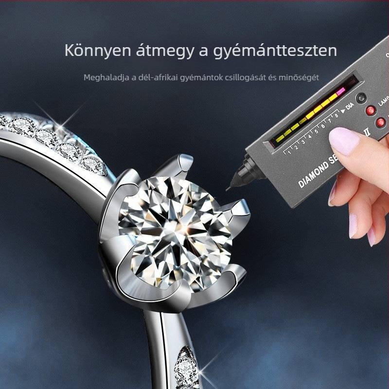 Moissanite 925-ös ezüst gyűrű, 6 karmos beállítással, vintage európai–amerikai stílus, állítható
