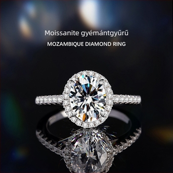 Moissanite gyűrű nőknek, geometrikus, könnyed luxus stílus, tojásformájú vágás, elektroplatált bevonat, modell MJ0017