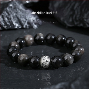 Tychia obsidián férfi karkötő – vintage stílus, distressed felület, beépítés nélküli, 16 darabos készlet