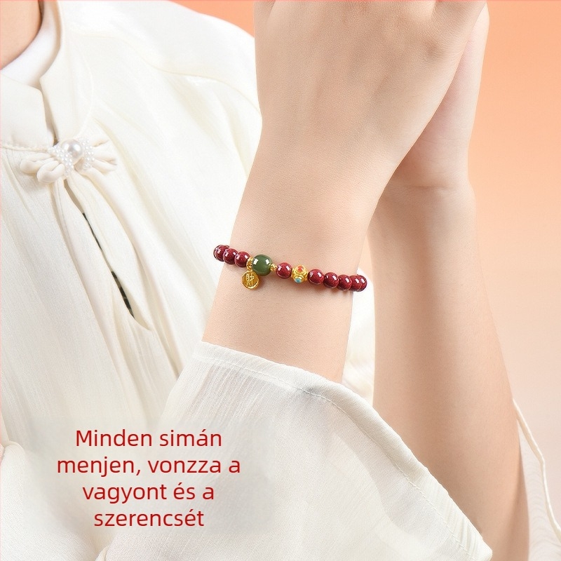 Cinnabar karkötő, új kínai stílus, uniszex, kézműves gyöngyök, egy kör alakú golyó, 22 darab