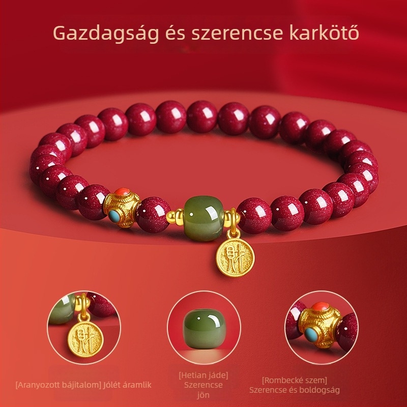 Cinnabar karkötő, új kínai stílus, uniszex, kézműves gyöngyök, egy kör alakú golyó, 22 darab
