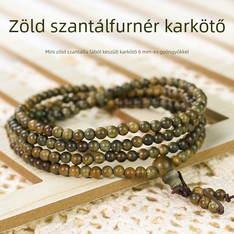 Zöld szantálfa karkötő, kézzel készített, retro etnikus stílus, uniszex, geometriai forma