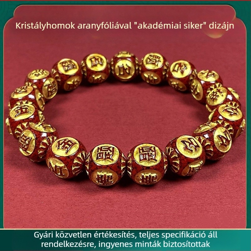Cinnabar karkötő átlátszó kristályhomokkal és aranyozott díszítéssel, uniszex talizmán a születési évre
