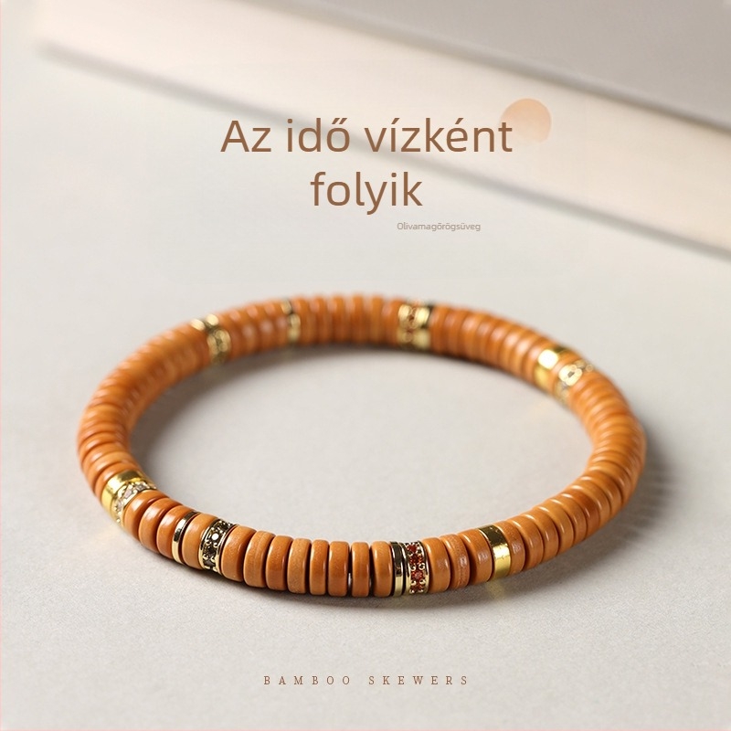 Olívamag gyöngyökből készült karkötő, tabletta alakú gyöngyökkel, etnikus stílus, uniszex, kézzel kötött