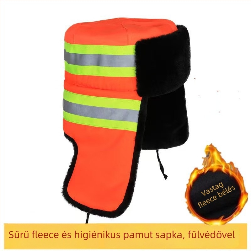 Lei Feng sapka téli kültéri munkához – fleece bélés, vastított, fülvédő (uniszex, pamut twill)