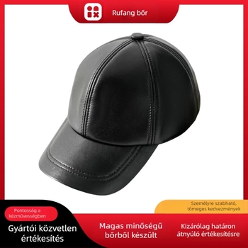 Uniszex kecskebőr lapos sapka, ívelt karimával, sík tetejű, egyszínű mintázat, egyszerű varrás; alkalmas télen, tavaszban és ősszel