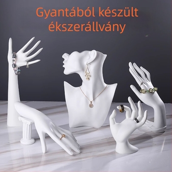 Összes funkciós ékszerkialakító állvány gyanta anyagból – nyaklánc, fülbevaló és karkötő bemutató, nyakmodell, művészi stílus, egyszintes