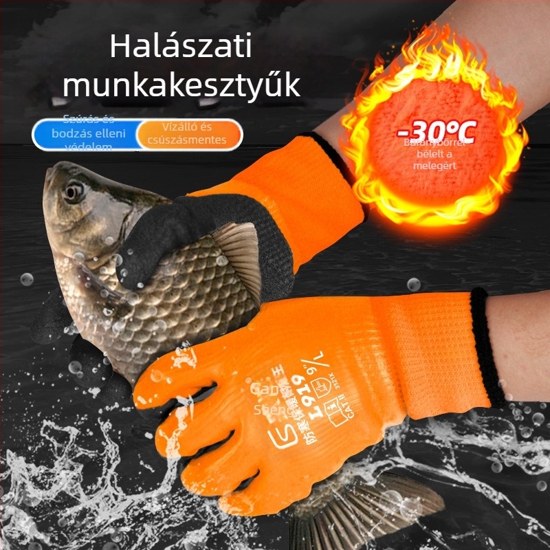 Munkakesztyűk rák- és halfogáshoz – természetes latex bevonattal, gyapjú bélés, vízálló, meleg, átütésálló