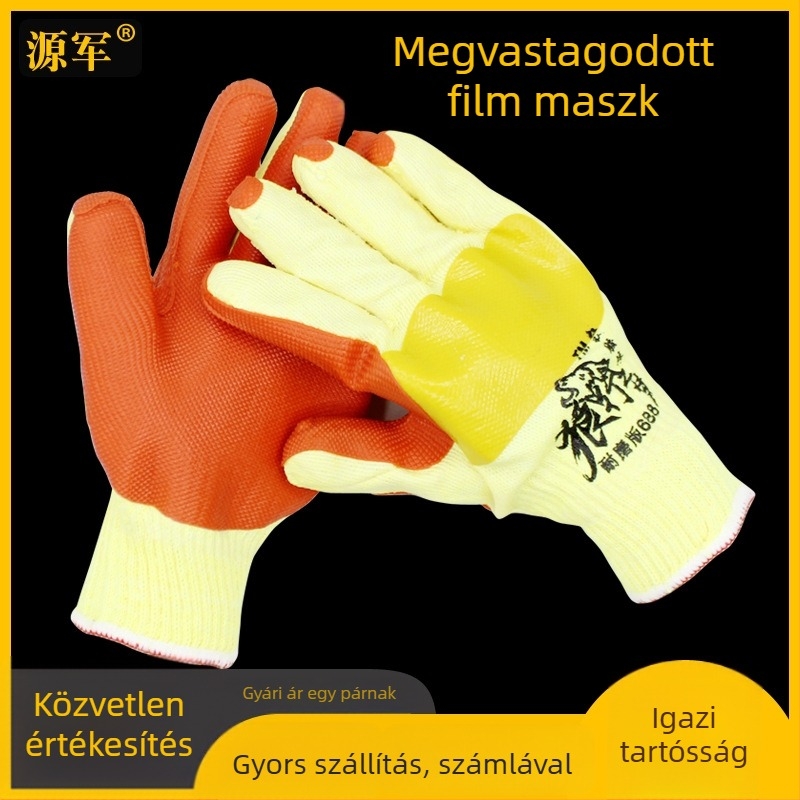 Védőgumikesztyűk, hátai megerősített, csúszásmentes, gépek és ipari berendezésekhez | Jin Da Cong | hossz 24 cm | tömeg 90 g