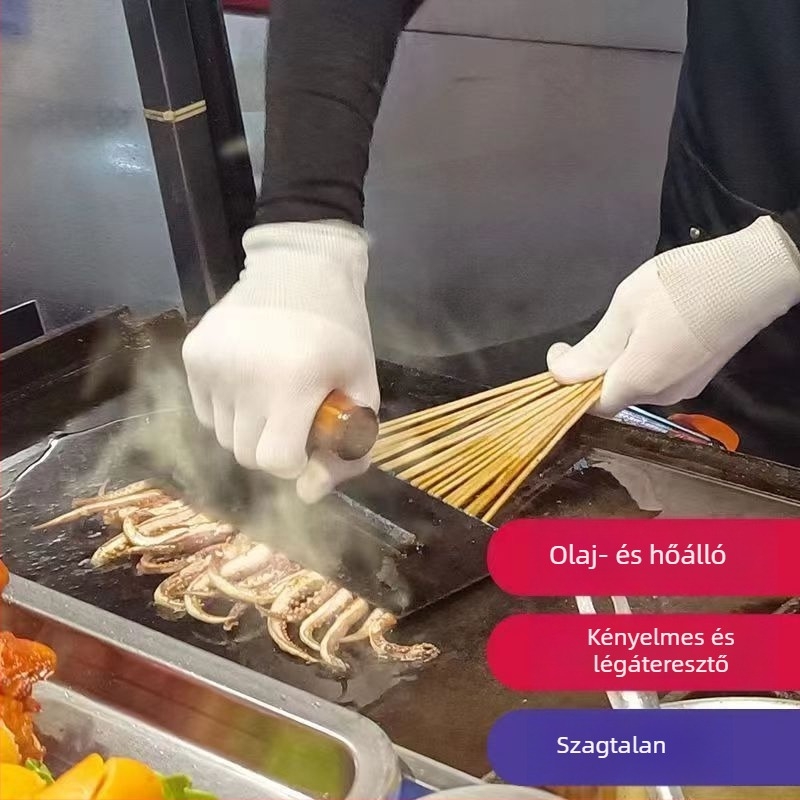 Nylon BBQ kesztyű, hőálló, izolált, védelem az olajfröccsenés ellen