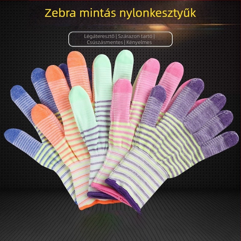 Zebramintás PU-bevonatú tenyérkesztyű, légáteresztő és kopásálló, nylonos bevonatú védelem (Márka: Neck strength; Funkció: Egyéb; Alkalmazási terület: Egyéb)