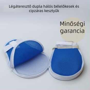 Zipzáros, lélegző restrikciós kesztyűk betegek és idősek számára — karcolás elleni, húzás elleni, beépített karcolásvédő lemez, rögzített pántok, Anyag: Poliészter rost