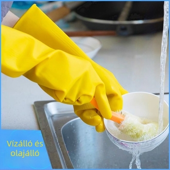 Latex kesztyű háztartási feladatokra – vízálló, olajálló és csúszásmentes; súly 80-100; egyenként csomagolva; mindennapi otthoni használatra.