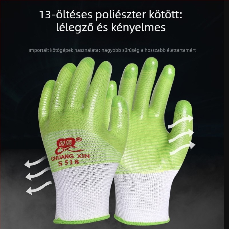 Ipari védő kesztyűk, olajálló, kopásálló, PVC-bevonatú, csúszásmentes és vízálló.