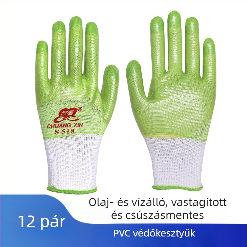 Ipari védő kesztyűk, olajálló, kopásálló, PVC-bevonatú, csúszásmentes és vízálló.