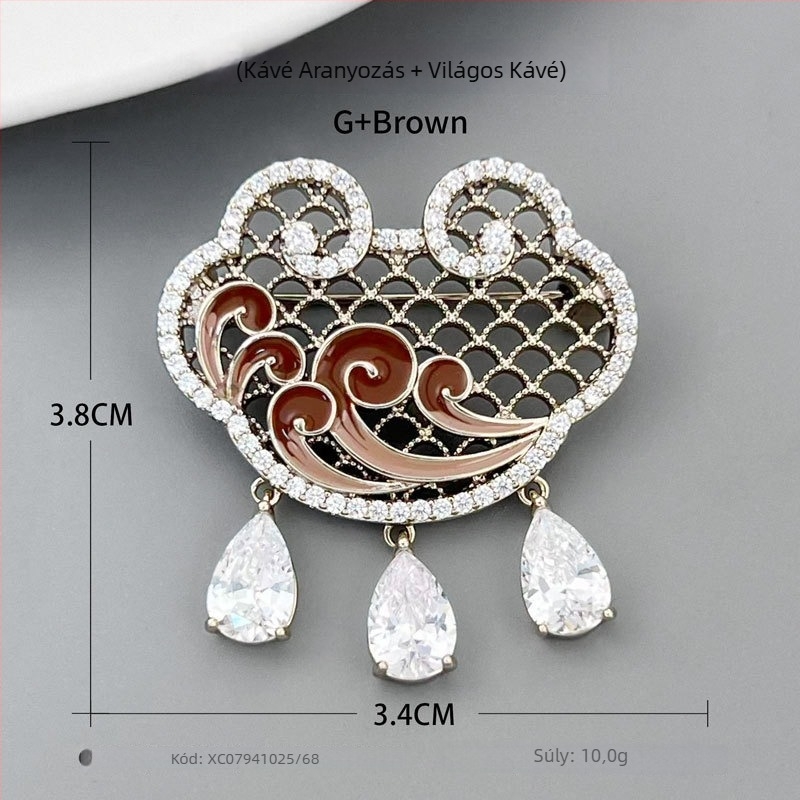 Ruyi alakú brooch rézötvözetből, mikroinlaid cirkóniával és zománccal, nemzeti trend stílus