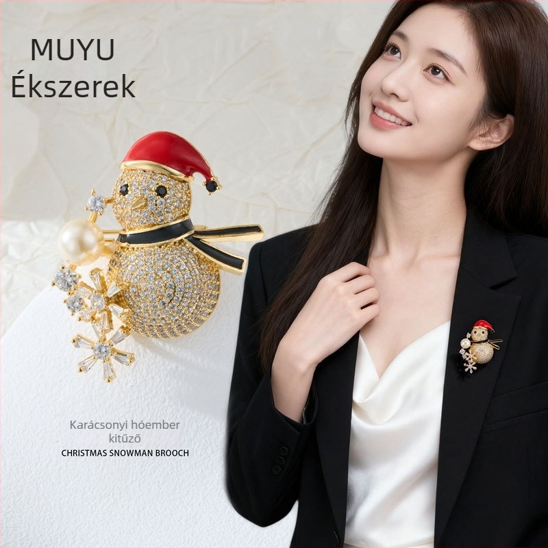 Háromdimenziós hóember brooch cirkóniumbeültetéssel, rézötvözet aranyozott bevonattal, mikro-beállítás, uniszex kiegészítő elegáns stílusban