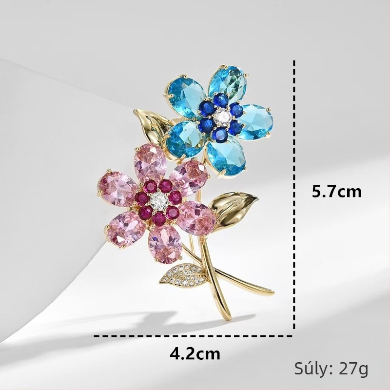 Cink‑ötvözet brooch elektroplatálással, virág‑levél forma, tavasz 2025, dekoratív és ajándék, állítható, többfunkciós