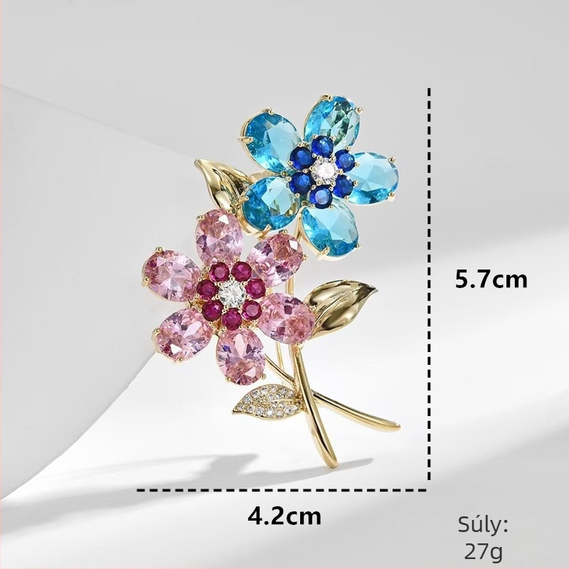 Cink‑ötvözet brooch elektroplatálással, virág‑levél forma, tavasz 2025, dekoratív és ajándék, állítható, többfunkciós