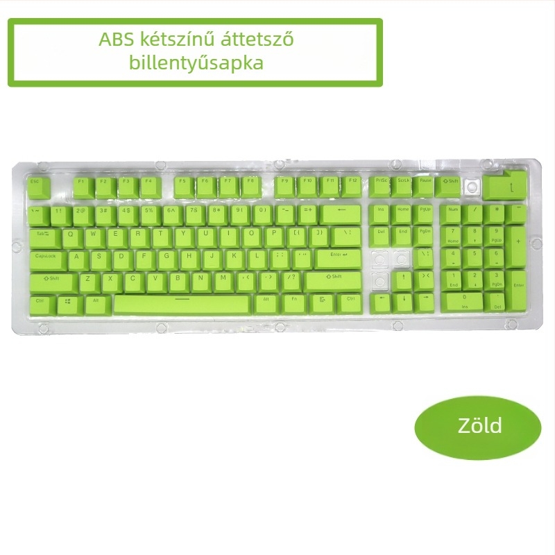 ABS 104-os billentyűzethez készült capkészlet mechanikus billentyűzethez, két színű injekciós formázás, átlátszó karakterek, univerzális kompatibilitás