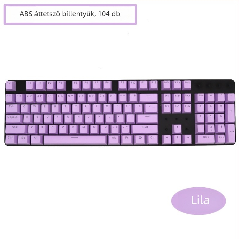ABS 104-os billentyűzethez készült capkészlet mechanikus billentyűzethez, két színű injekciós formázás, átlátszó karakterek, univerzális kompatibilitás