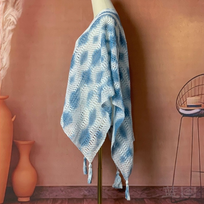 Pamut tie-dye sál retró etnikus mintával, tavasz–ősz, melegen tart