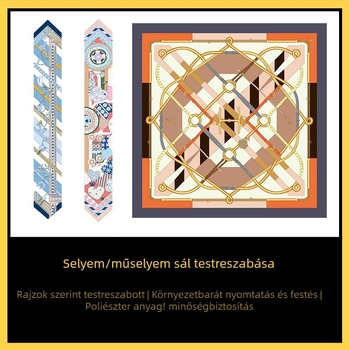 Személyre szabott mesterséges selyem sál nőknek, magas minőségű nyomtatással, kis négyzet alakú sál, hosszú hajpánt, sáv-sál márka logóval