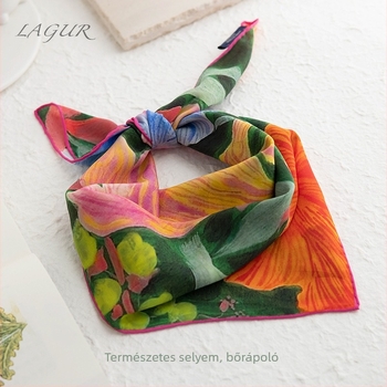 Selyem négyzet alakú sál, eredeti dizájn, 100% selyem, nyomtatás, ősz