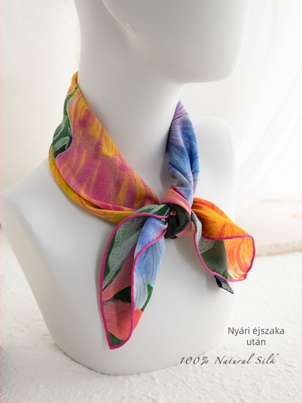 Selyem négyzet alakú sál, eredeti dizájn, 100% selyem, nyomtatás, ősz