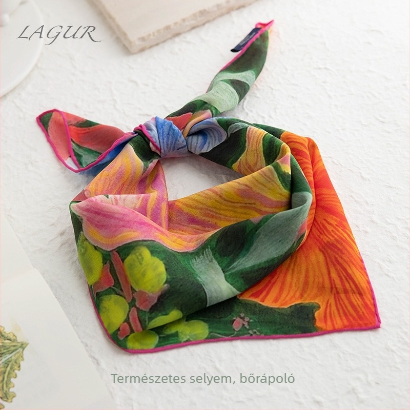 Selyem négyzet alakú sál, eredeti dizájn, 100% selyem, nyomtatás, ősz