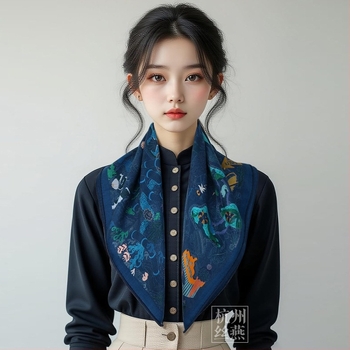 Bentley selyem-gyapjú sál, négyszögletes, összefonódott kötés, Ins stílus, nyomtatás