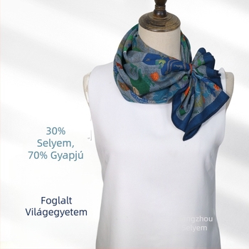 Bentley selyem-gyapjú sál, négyszögletes, összefonódott kötés, Ins stílus, nyomtatás