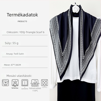 Háromszög sál, twill satin anyag, nyomtatás, Silk charm, ősz 2025