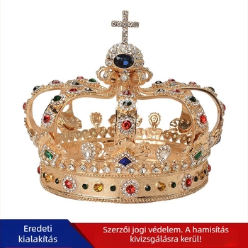 Fejdísz korona – retro, unisex, ötvözet, 18K aranyozás, elektroplatírozás, kristályok