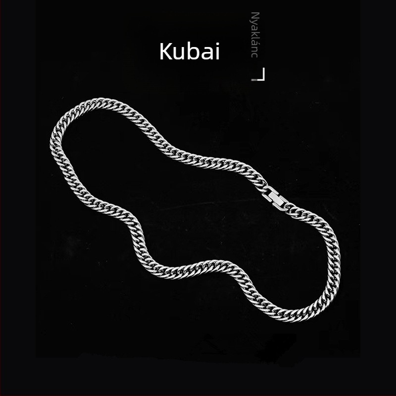 Uniszex Cuban lánc titánacélból, hip-hop stílusú nyaklánc, geometriai dizájn, 51–60 cm