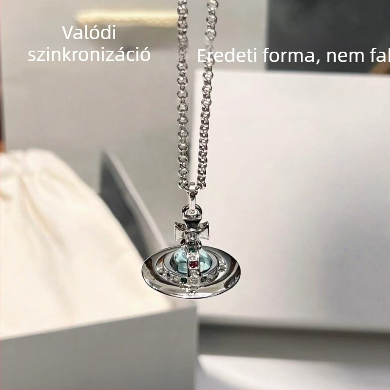 Nyaklánc rézből, elektroplakált felülettel, keresztlánc, medál kevert kövekkel kirakott, könnyed luxus stílus