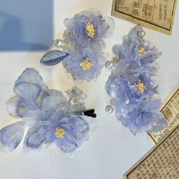 Hanfu virágos hímzésű hajékszer – vintage anyag, kézzel készített, egyedi csomagolás