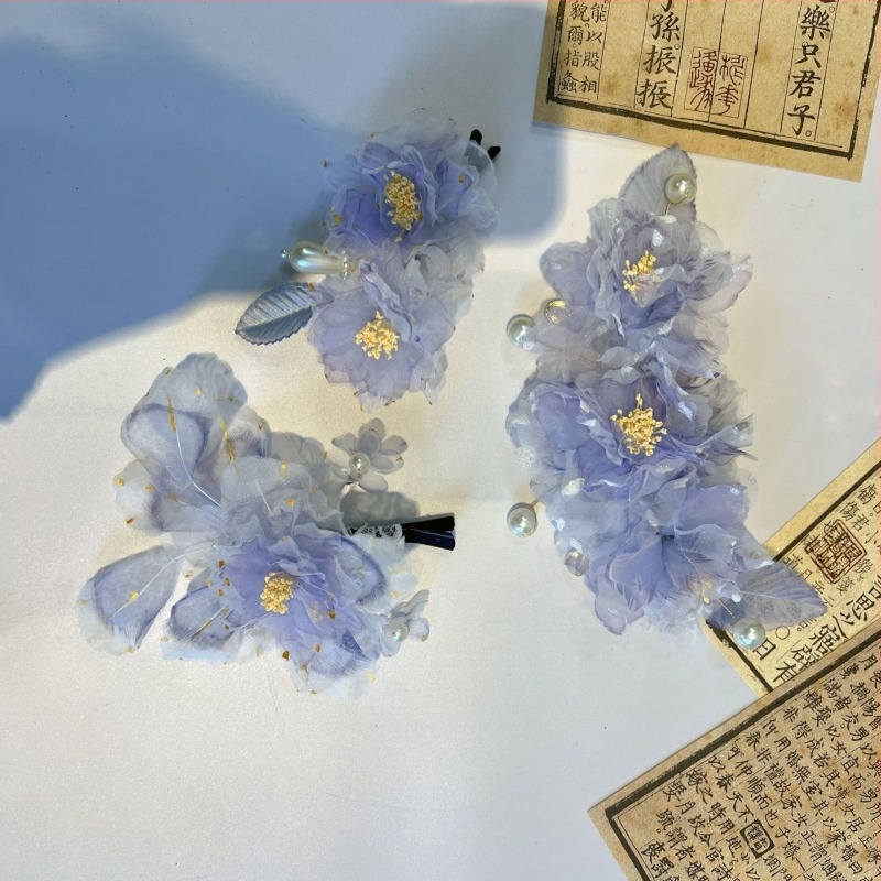 Hanfu virágos hímzésű hajékszer – vintage anyag, kézzel készített, egyedi csomagolás