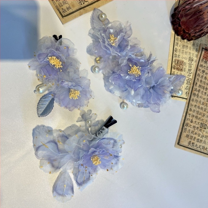 Hanfu virágos hímzésű hajékszer – vintage anyag, kézzel készített, egyedi csomagolás