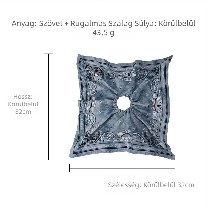 Hajgumi lófarokhoz kashew virág motívummal, denim utcai stílus, négyszögletes sál stílus, kézzel készített anyagból