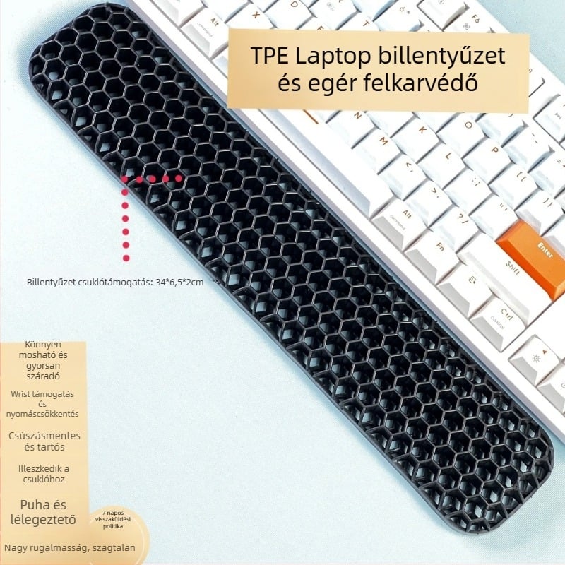 Billentyűzet- és egércsuklótámasz – kettős oldalú TPE párna, üreges dizájn, irodai használatra, vízálló, csúszásmentes, kopásálló, könnyen tisztítható